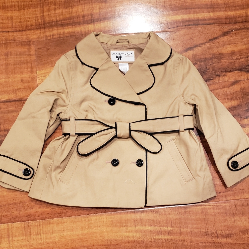 Janie and Jack NWT 12-24 months tan and black trenchcoat - Picture 2 of 6
